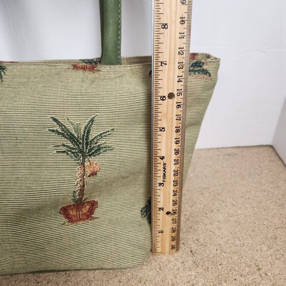 Tommy Bahama Palm Tree cream  Tapestry Purse Shoulder Bag green handles bottom - Picture 2 of 16